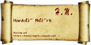 Hankó Márk névjegykártya